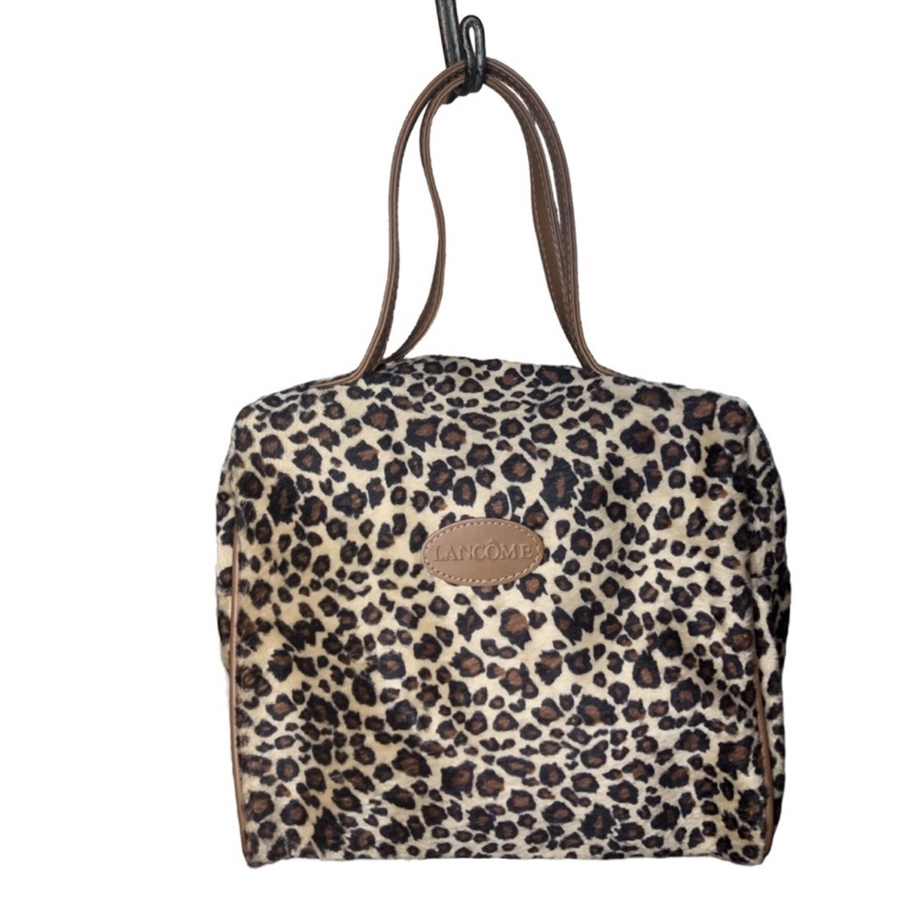 LANCOME Leopard Print Hand Bag Make Up Case Travel Purse  8x7